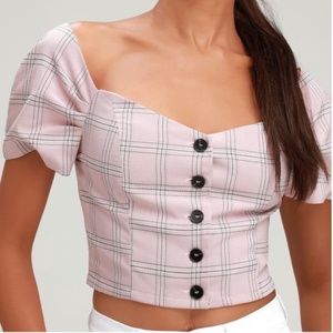 Lulus Blush Pink Plaid Top